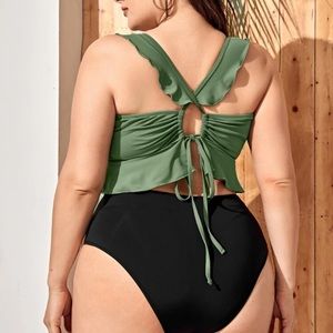 Plus Ruffle Trim High Waisted Bikini Swimsuit